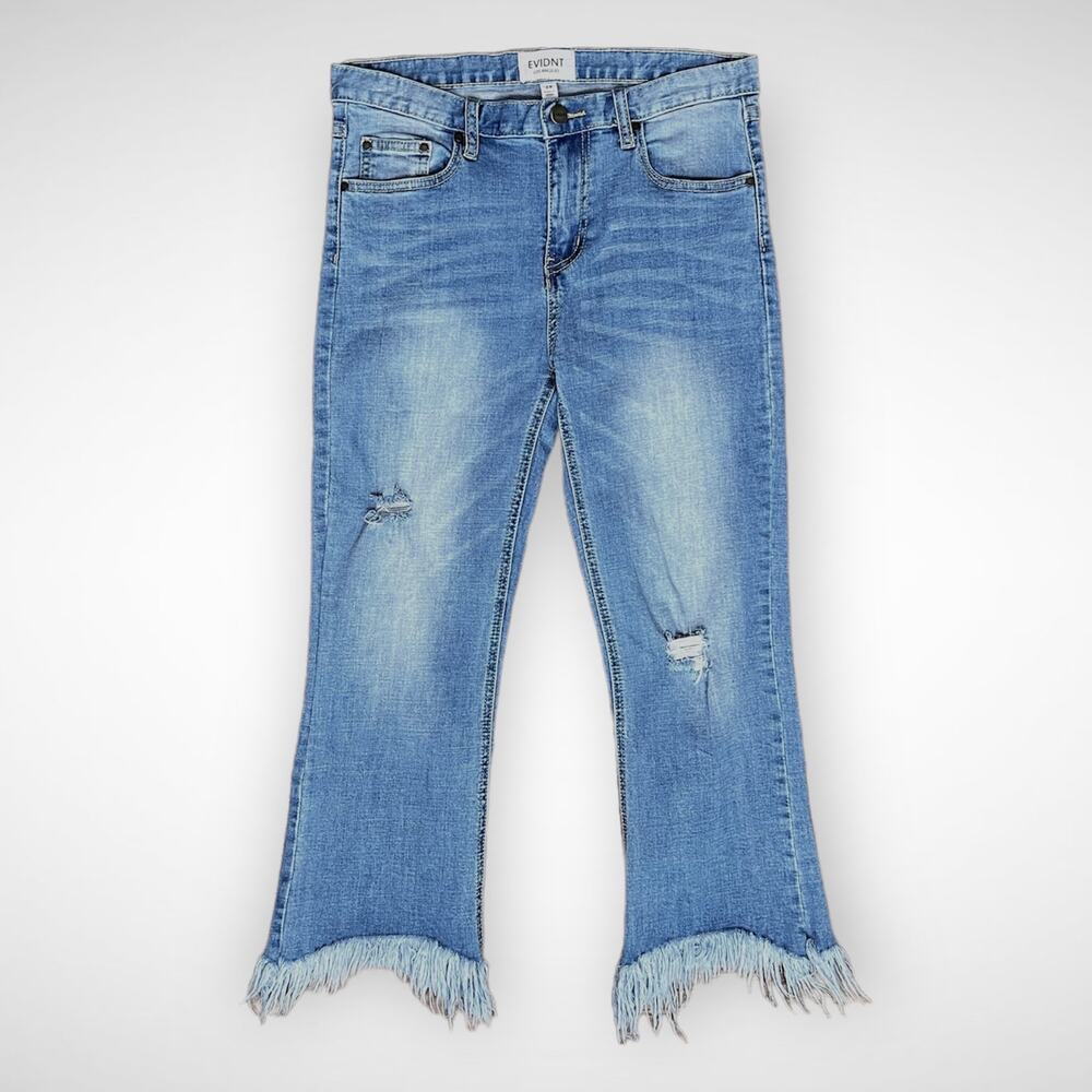 EVIDNT Frayed Cropped Jeans size 28 Blue Distressed Stretchy